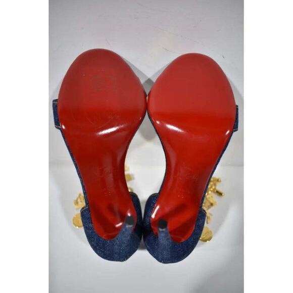 Christian Louboutin Gourmi Sandal 100 Denim Gold Charm Ankle Strap Heel Pump 36 - Picture 12 of 12